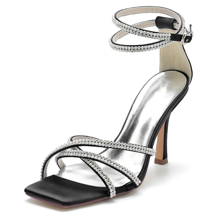 Women's Wedding Shoes Peep Toe Chic Crossed Crystal Straps Ankle Buckle Bridal Shoes