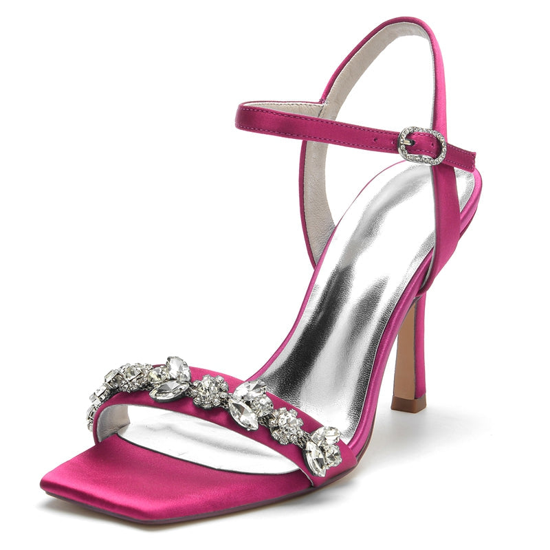 Women's Wedding Shoes Peep Toe High Heel Rhinestone Ankle Straps Bridal Shoes