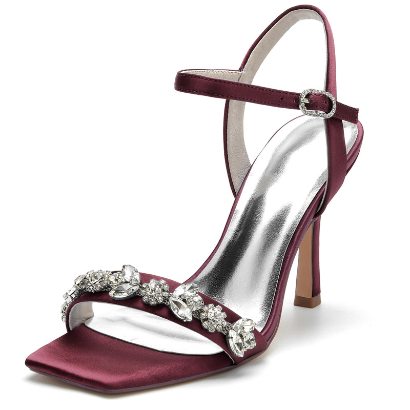 Women's Wedding Shoes Peep Toe High Heel Rhinestone Ankle Straps Bridal Shoes