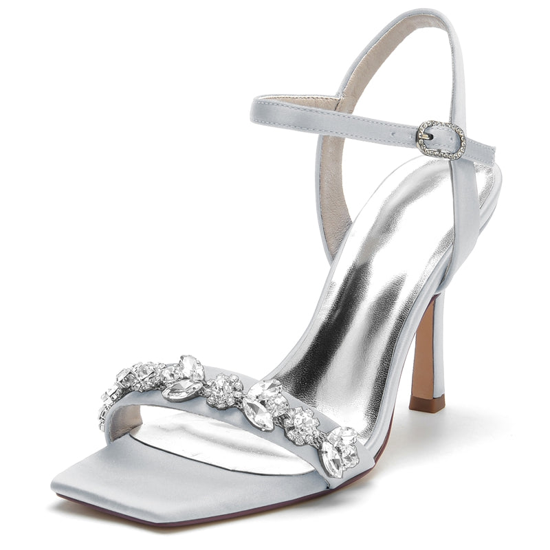 Women's Wedding Shoes Peep Toe High Heel Rhinestone Ankle Straps Bridal Shoes