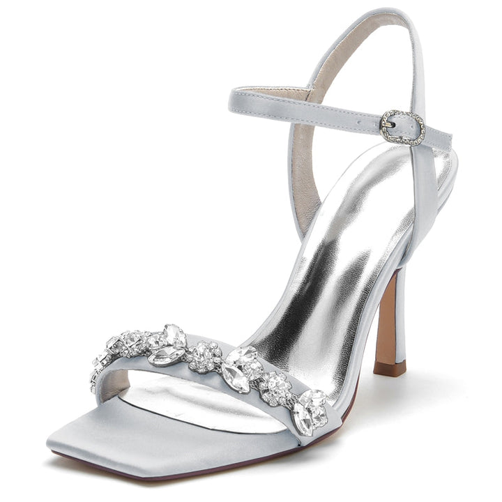 Women's Wedding Shoes Peep Toe High Heel Rhinestone Ankle Straps Bridal Shoes
