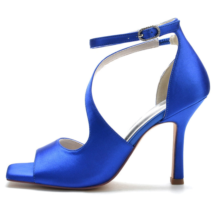Women's Wedding Shoes Dark Blue Opened Toe High Heel Elegant Chic Buckle Bridal Shoes