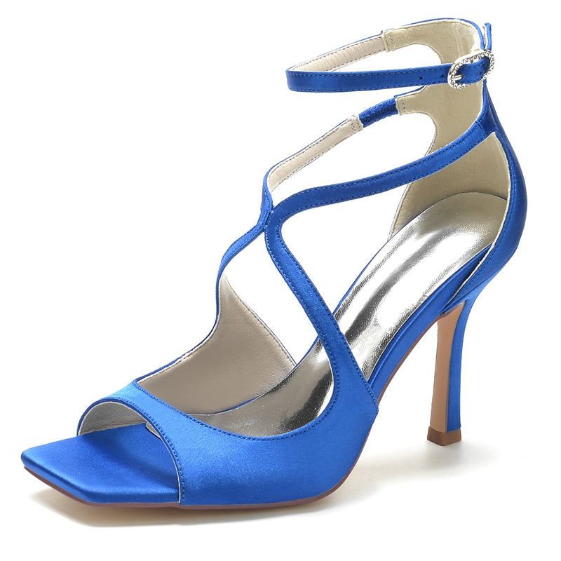 Women's Wedding Shoes Peep Toe Stiletto Heel Crossed Straps Minimalism Buckle Bridal Shoes