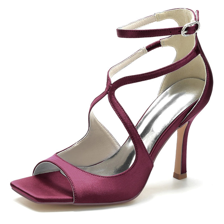 Women's Wedding Shoes Peep Toe Stiletto Heel Crossed Straps Minimalism Buckle Bridal Shoes