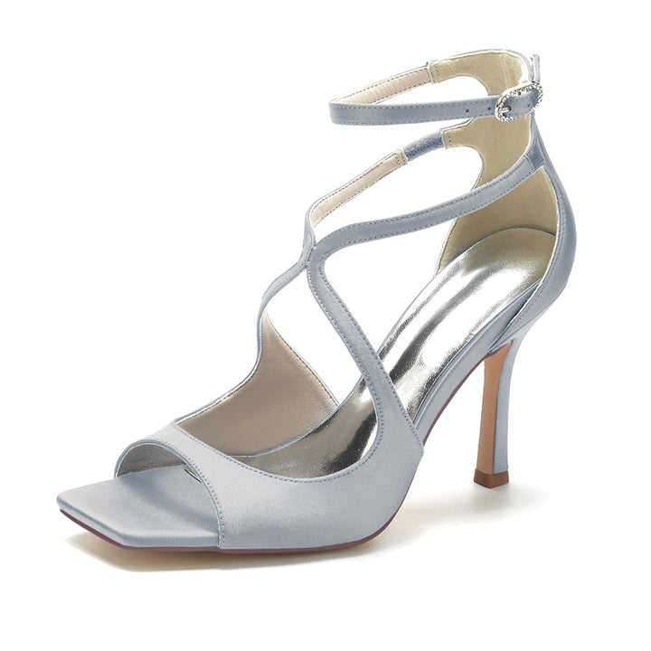 Women's Wedding Shoes Peep Toe Stiletto Heel Crossed Straps Minimalism Buckle Bridal Shoes