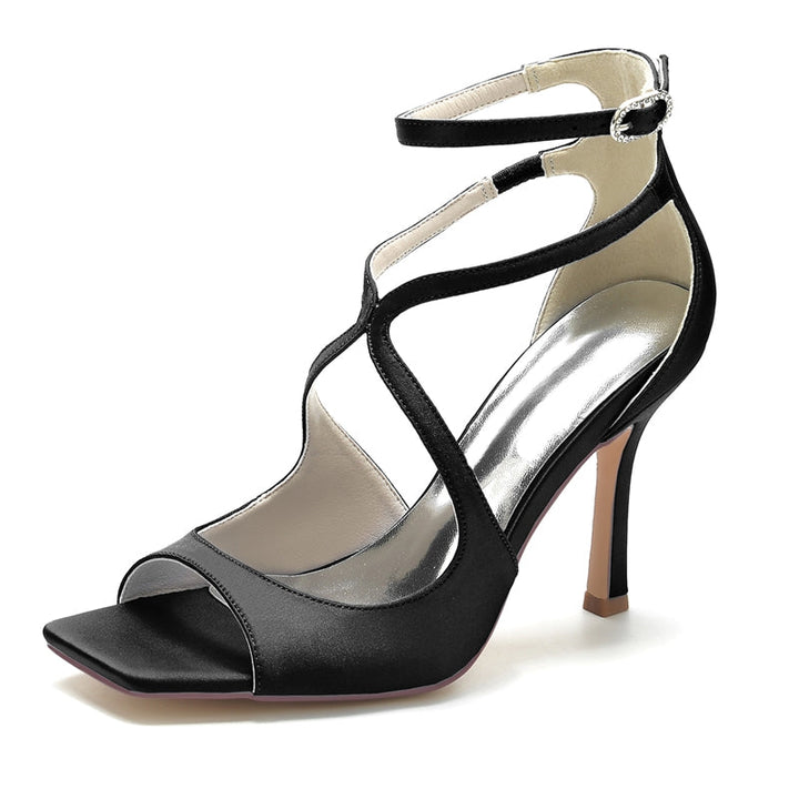 Women's Wedding Shoes Peep Toe Stiletto Heel Crossed Straps Minimalism Buckle Bridal Shoes