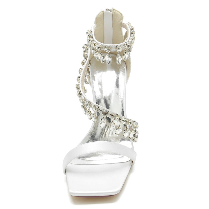 Women's Wedding Shoes Peep Toe Stiletto Heel Exquisite Buckle Bridal Shoes with Rhinestone