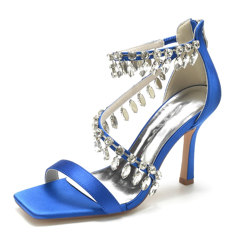 Women's Wedding Shoes Peep Toe Stiletto Heel Exquisite Buckle Bridal Shoes with Rhinestone