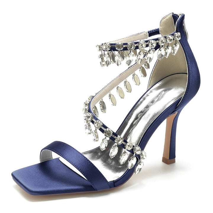Women's Wedding Shoes Peep Toe Stiletto Heel Exquisite Buckle Bridal Shoes with Rhinestone
