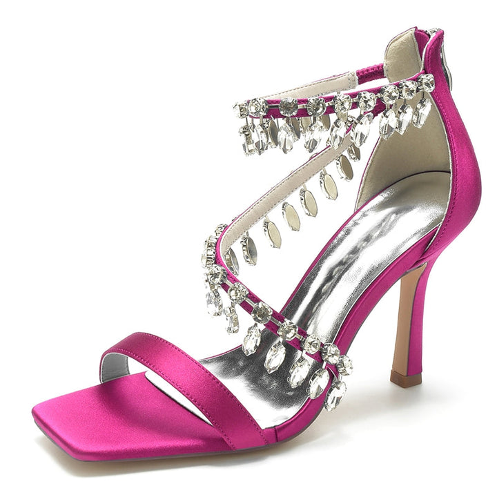 Women's Wedding Shoes Peep Toe Stiletto Heel Exquisite Buckle Bridal Shoes with Rhinestone