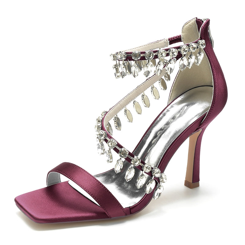 Women's Wedding Shoes Peep Toe Stiletto Heel Exquisite Buckle Bridal Shoes with Rhinestone