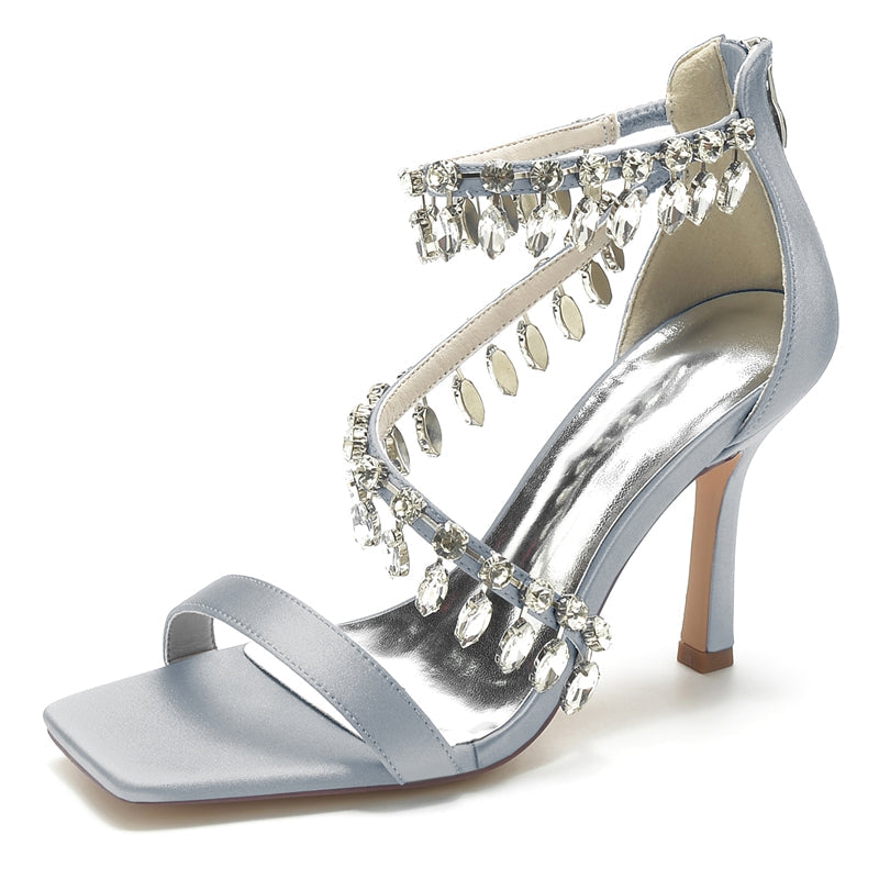 Women's Wedding Shoes Peep Toe Stiletto Heel Exquisite Buckle Bridal Shoes with Rhinestone