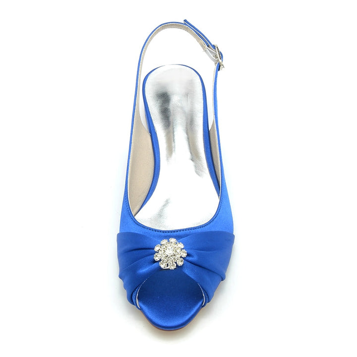 Women's Wedding Shoes Open Toe Flat Heel Comfortable Bridal Shoes with Rhinestone & Ruffles