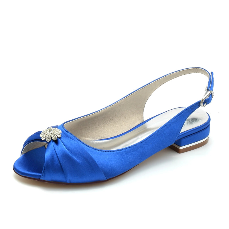 Women's Wedding Shoes Open Toe Flat Heel Comfortable Bridal Shoes with Rhinestone & Ruffles