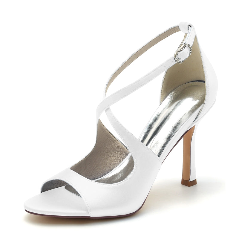 Women's Wedding Shoes White Opened Toe High Heel Chic Bridal Shoes with Crossed Strap