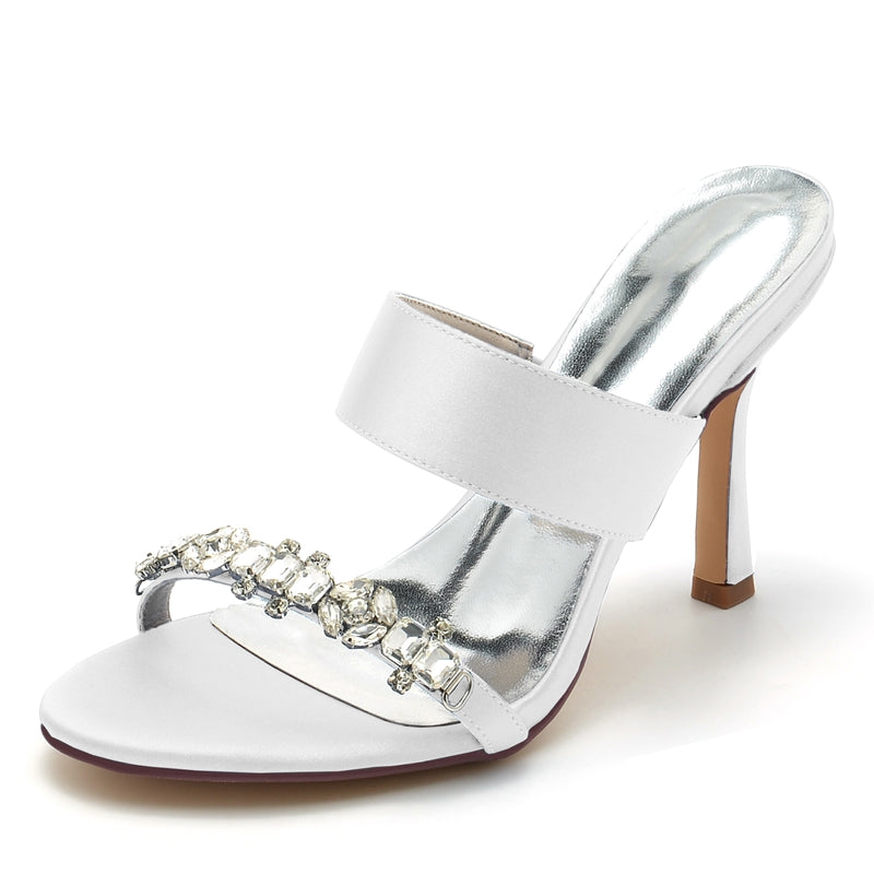 Women's Wedding Shoes Opened Toe Stiletto Heel Slip-On Bridal Shoes with Rhinestone