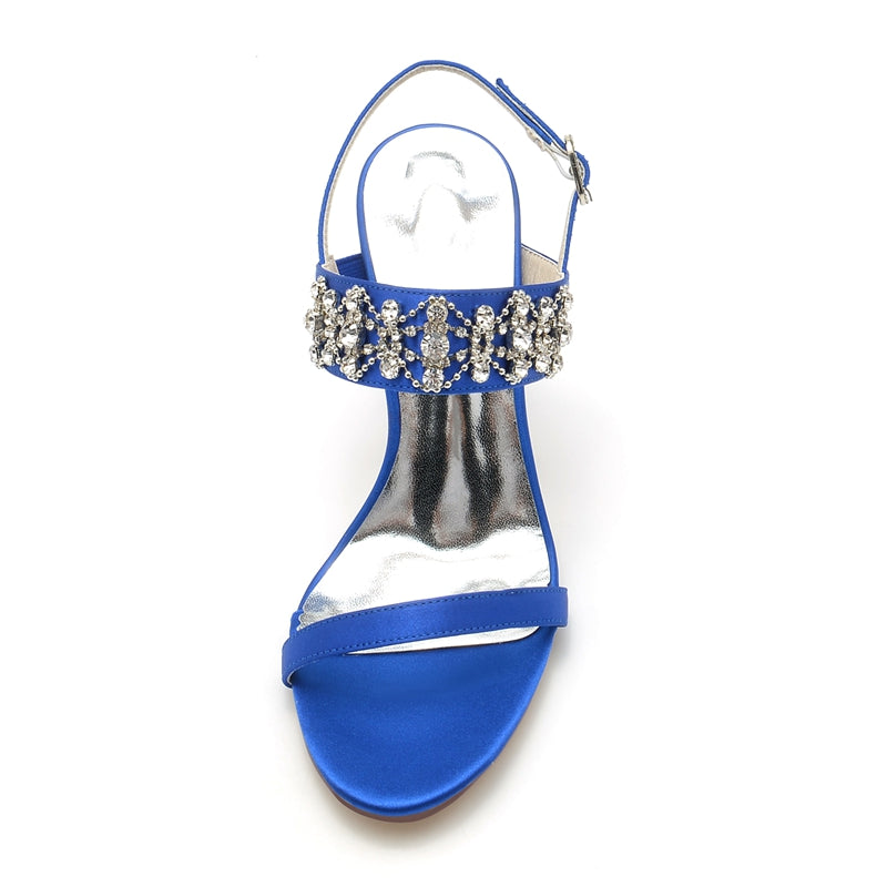 Women's Wedding Shoes Peep Toe High Heel Rhinestone Chain Luxury Buckle Bridal Shoes