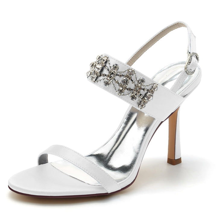 Women's Wedding Shoes Peep Toe High Heel Rhinestone Chain Luxury Buckle Bridal Shoes