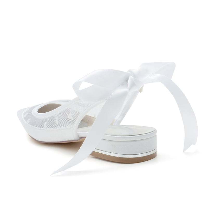Women's Wedding Shoes Pointed Toe Low Heel Printed Heart Bridal Shoes with Bowknot
