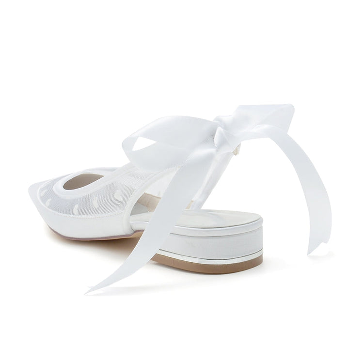 Women's Wedding Shoes Pointed Toe Low Heel Printed Heart Bridal Shoes with Bowknot