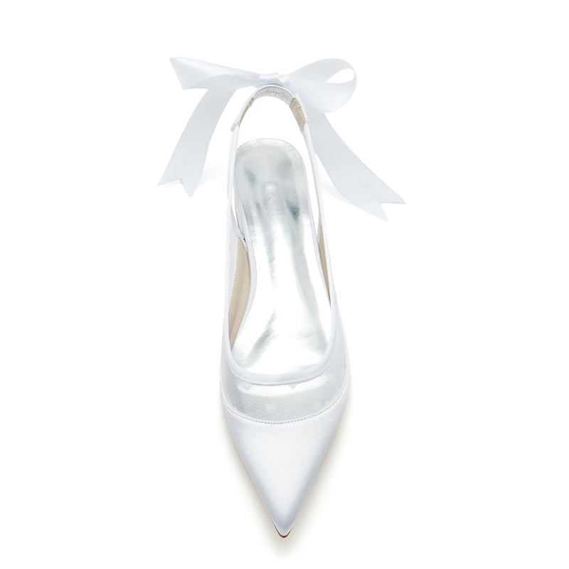 Women's Wedding Shoes Pointed Toe Low Heel Printed Heart Bridal Shoes with Bowknot