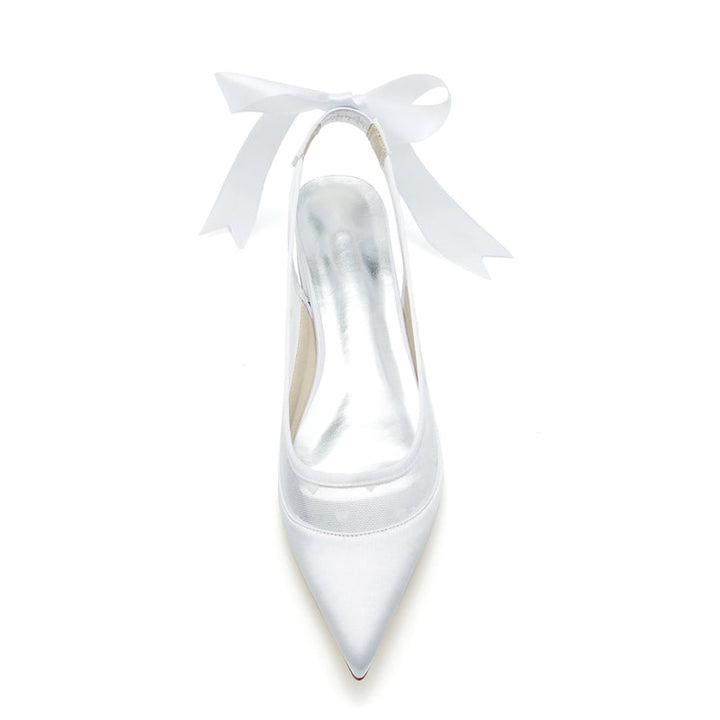 Women's Wedding Shoes Pointed Toe Low Heel Printed Heart Bridal Shoes with Bowknot