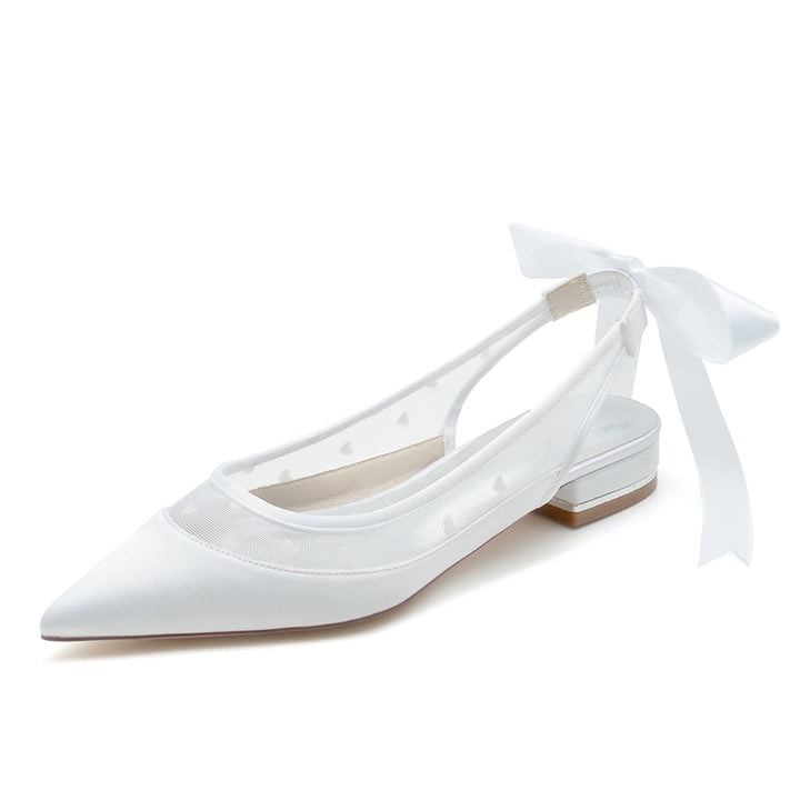 Women's Wedding Shoes Pointed Toe Low Heel Printed Heart Bridal Shoes with Bowknot