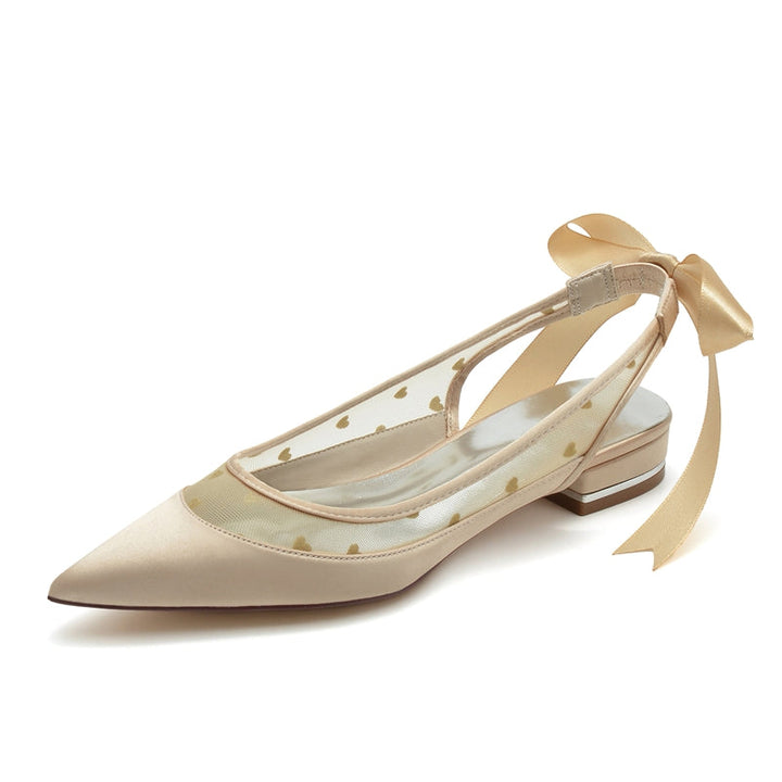 Women's Wedding Shoes Pointed Toe Low Heel Printed Heart Bridal Shoes with Bowknot