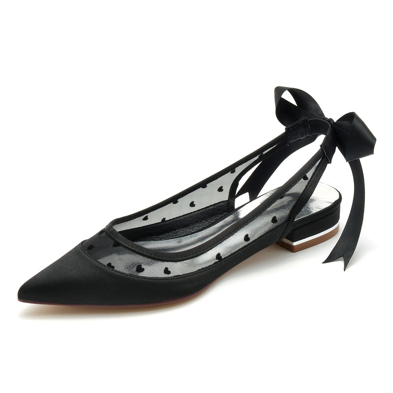 Women's Wedding Shoes Pointed Toe Low Heel Printed Heart Bridal Shoes with Bowknot