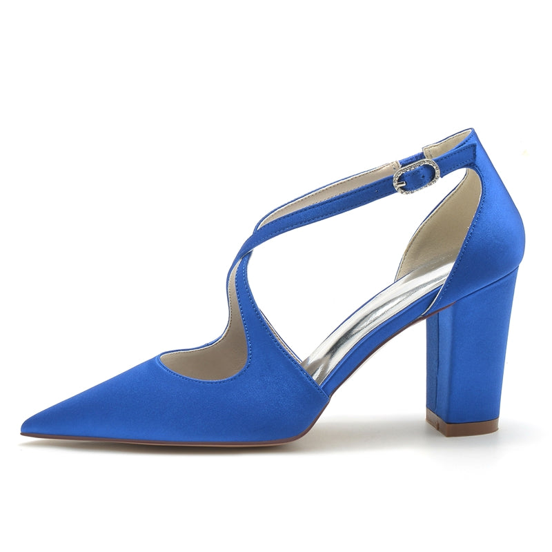 Women's Wedding Shoes Pointed Toe Block Heel Chic Bridal Shoes with Crossed Strap