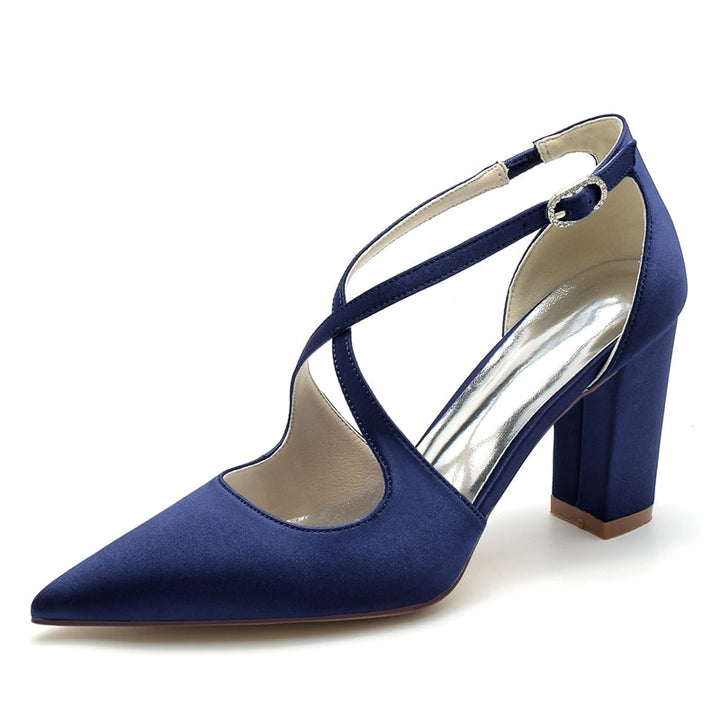 Women's Wedding Shoes Pointed Toe Block Heel Chic Bridal Shoes with Crossed Strap