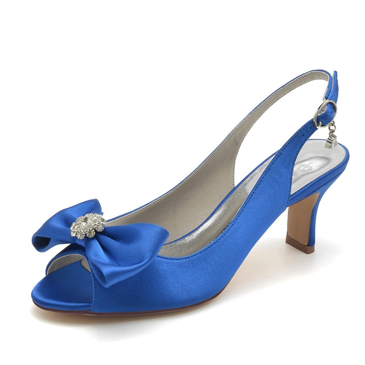 Women's Wedding Shoes Open Toe Mid Heel Elegant Buckle Bridal Shoes with Rhinestone & Bow(s)