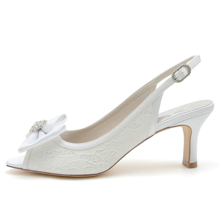 Women's Wedding Shoes Peep Toe Exquisite Lace Buckle Bridal Shoes with Rhinestone & Bow(s)