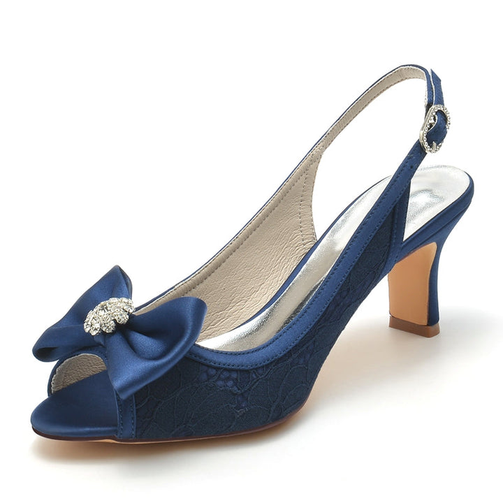 Women's Wedding Shoes Peep Toe Exquisite Lace Buckle Bridal Shoes with Rhinestone & Bow(s)