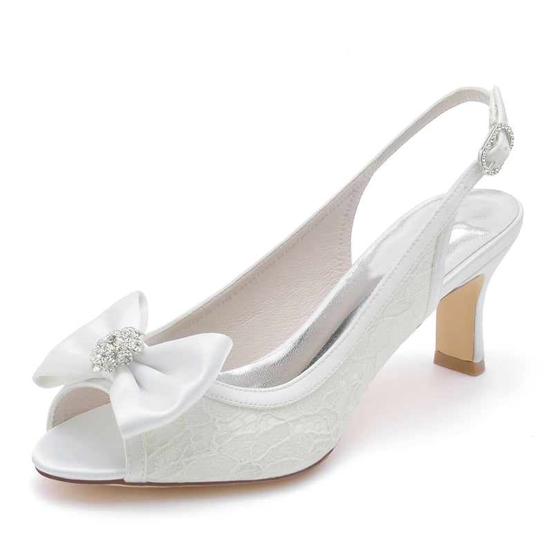 Women's Wedding Shoes Peep Toe Exquisite Lace Buckle Bridal Shoes with Rhinestone & Bow(s)