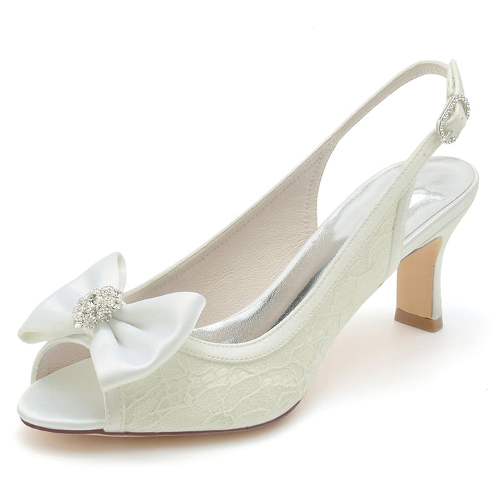 Women's Wedding Shoes Peep Toe Exquisite Lace Buckle Bridal Shoes with Rhinestone & Bow(s)