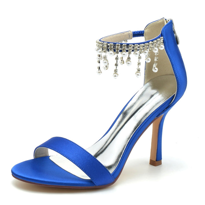 Women's Wedding Shoes White Peep Toe High Heel Buckle Bridal Shoes with Pearl Tassel