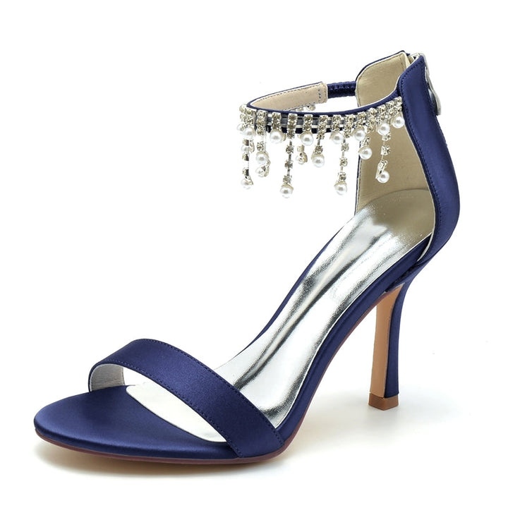 Women's Wedding Shoes White Peep Toe High Heel Buckle Bridal Shoes with Pearl Tassel