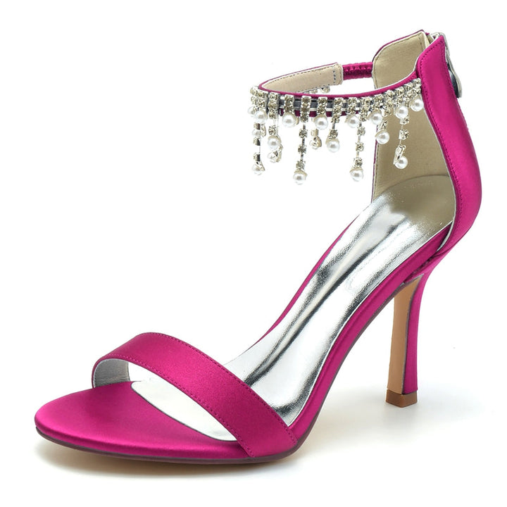 Women's Wedding Shoes White Peep Toe High Heel Buckle Bridal Shoes with Pearl Tassel