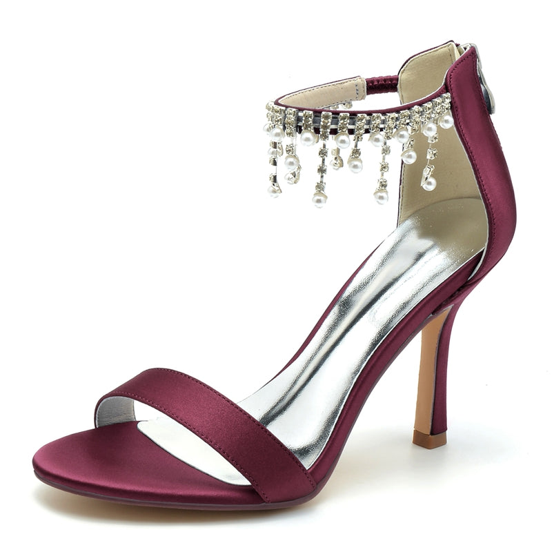 Women's Wedding Shoes White Peep Toe High Heel Buckle Bridal Shoes with Pearl Tassel