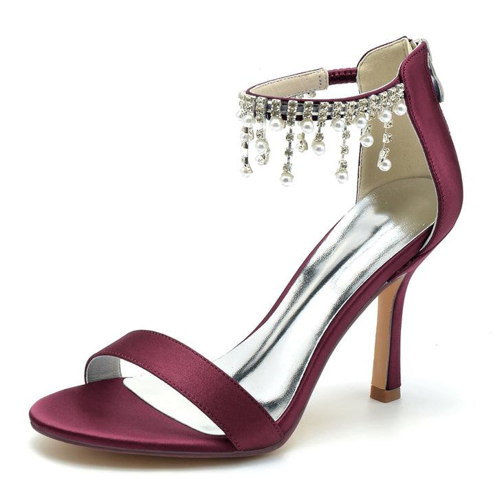 Women's Wedding Shoes White Peep Toe High Heel Buckle Bridal Shoes with Pearl Tassel
