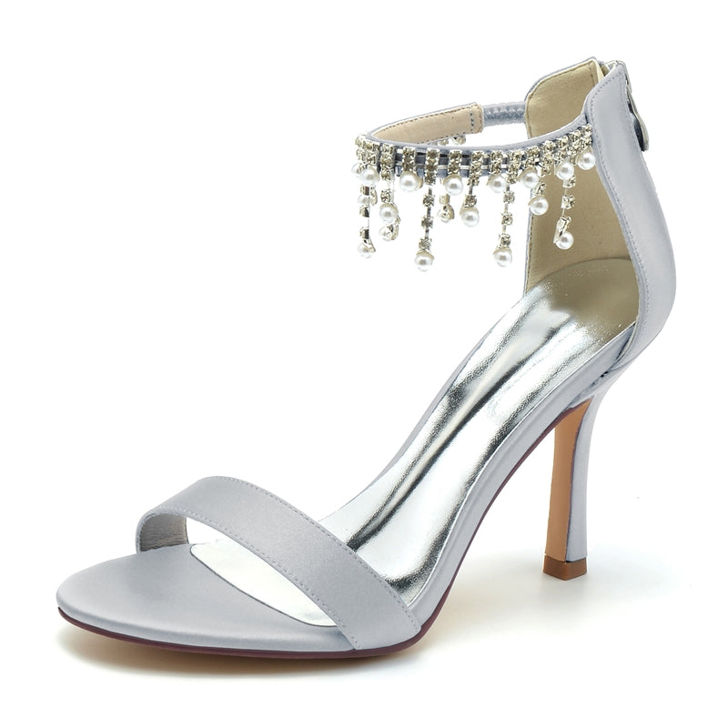 Women's Wedding Shoes White Peep Toe High Heel Buckle Bridal Shoes with Pearl Tassel