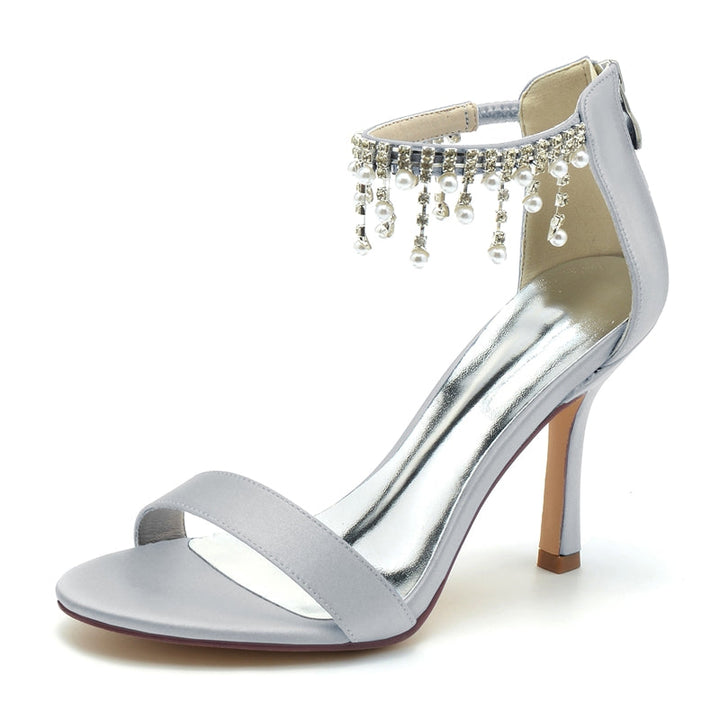 Women's Wedding Shoes White Peep Toe High Heel Buckle Bridal Shoes with Pearl Tassel