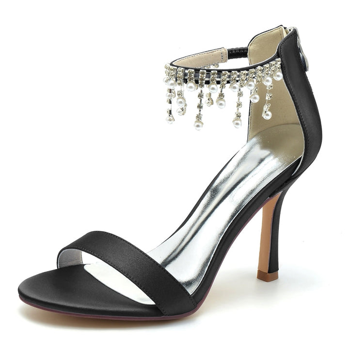 Women's Wedding Shoes White Peep Toe High Heel Buckle Bridal Shoes with Pearl Tassel