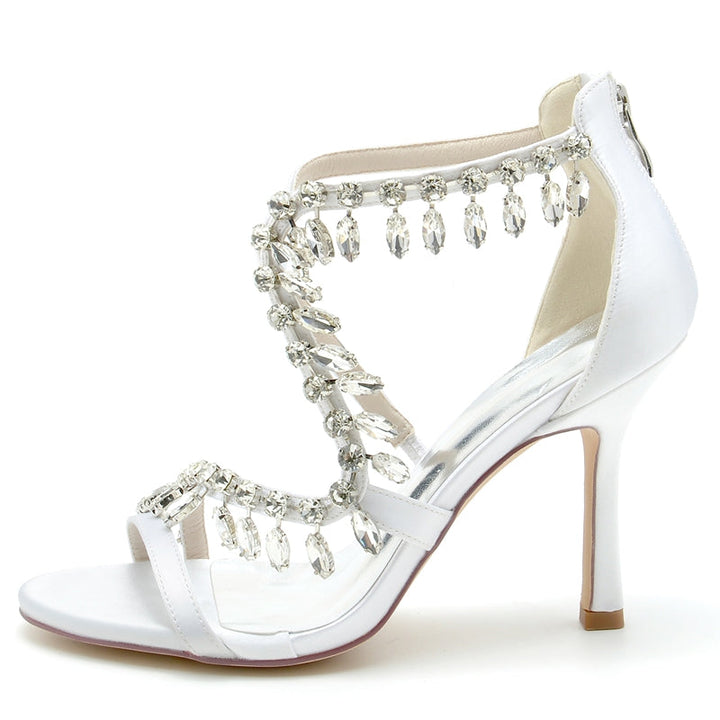 Women's Wedding Shoes Stiletto Heel Asymmetrical Straps Chic Bridal Shoes with Rhinestone
