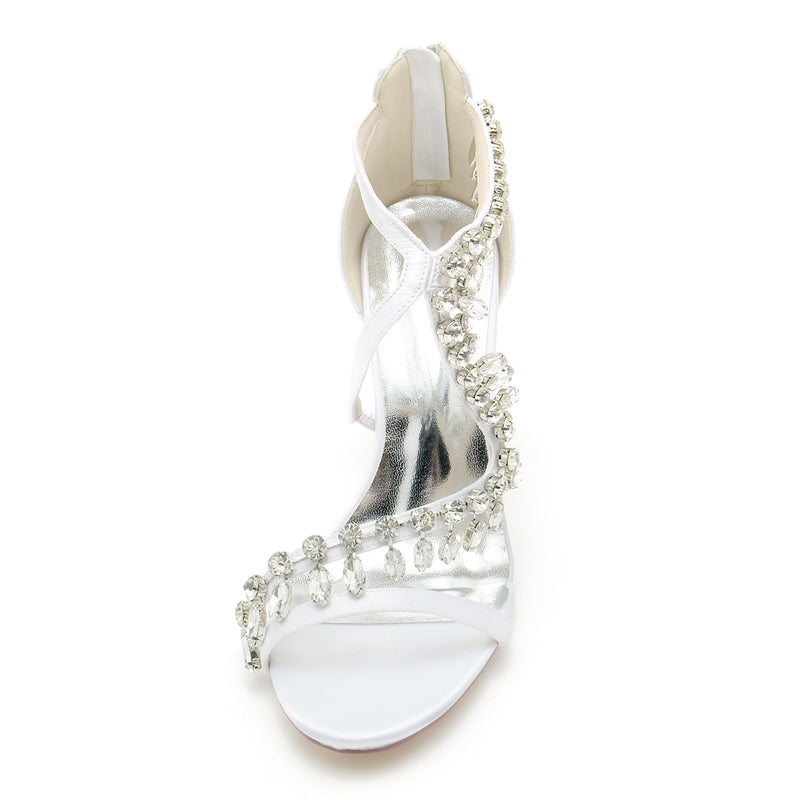 Women's Wedding Shoes Stiletto Heel Asymmetrical Straps Chic Bridal Shoes with Rhinestone