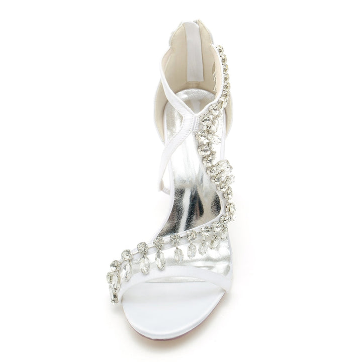 Women's Wedding Shoes Stiletto Heel Asymmetrical Straps Chic Bridal Shoes with Rhinestone