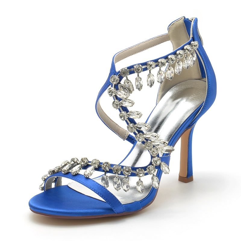 Women's Wedding Shoes Stiletto Heel Asymmetrical Straps Chic Bridal Shoes with Rhinestone