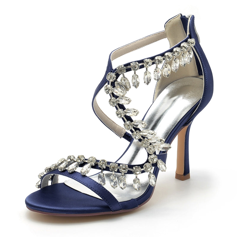 Women's Wedding Shoes Stiletto Heel Asymmetrical Straps Chic Bridal Shoes with Rhinestone