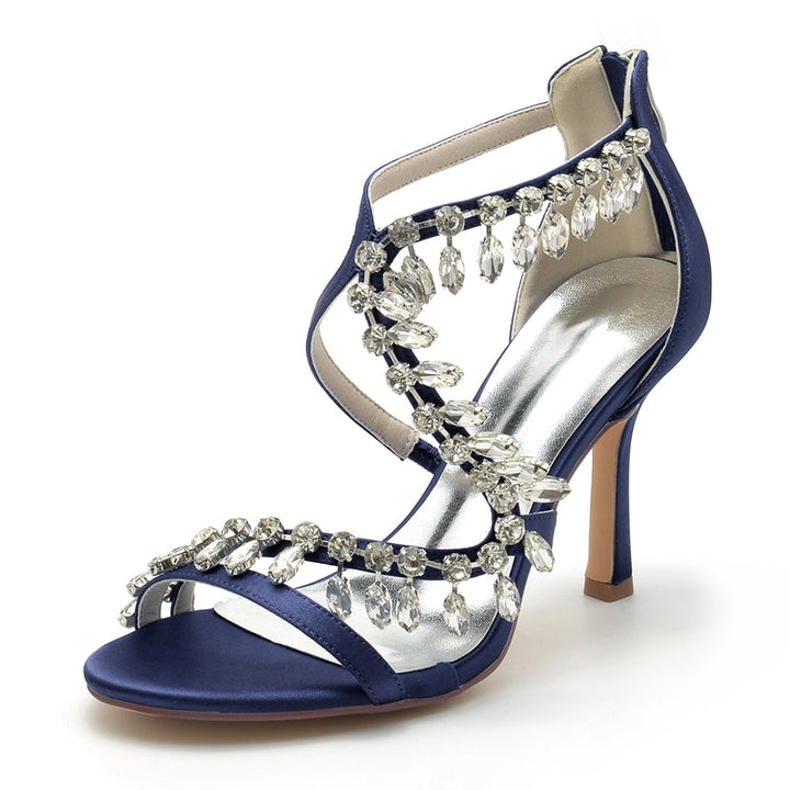 Women's Wedding Shoes Stiletto Heel Asymmetrical Straps Chic Bridal Shoes with Rhinestone